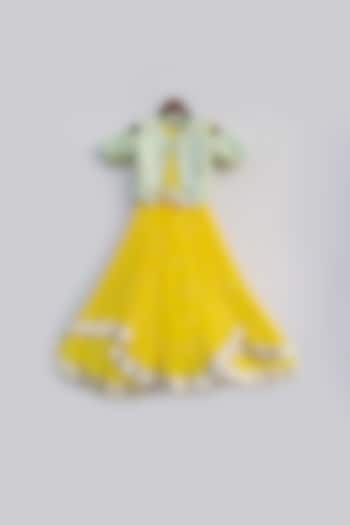 Pista Green & Yellow Anarkali With Jacket by Fayon Kids