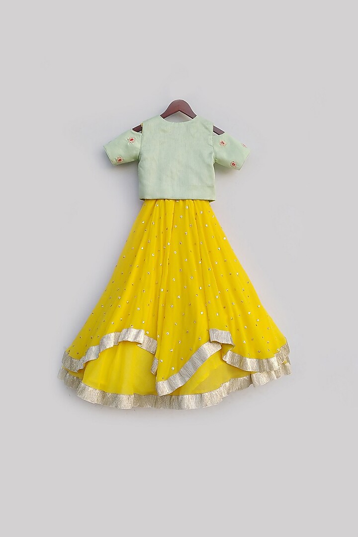 Yellow Georgette Sequins Work Anarkali With pista green Jacket For Girls by Fayon Kids at Pernia's Pop Up Shop