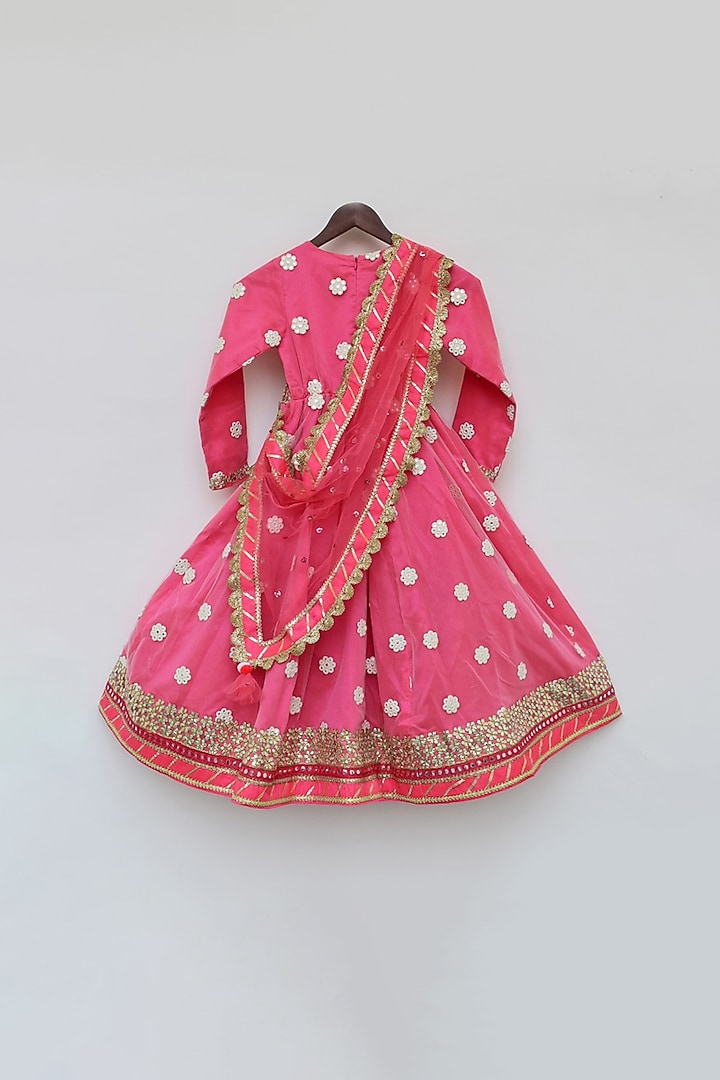 Hot Pink Embroidered Anarkali Set For Girls by Fayon Kids at Pernia's Pop Up Shop