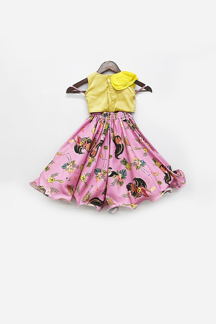 Purple & Yellow Embroidered Lehenga Set With Pouch For Girls by Fayon Kids at Pernia's Pop Up Shop