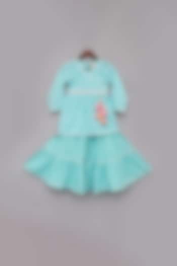 Blue Printed Sharara Set For Girls by Fayon Kids at Pernia's Pop Up Shop