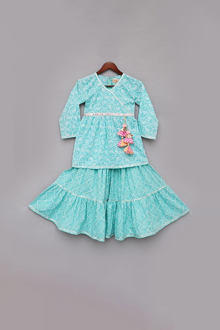 Blue Printed Sharara Set For Girls by Fayon Kids at Pernia's Pop Up Shop