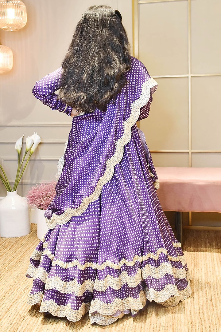 Purple Satin Printed Lehenga Set For Girls by Fayon Kids at Pernia's Pop Up Shop