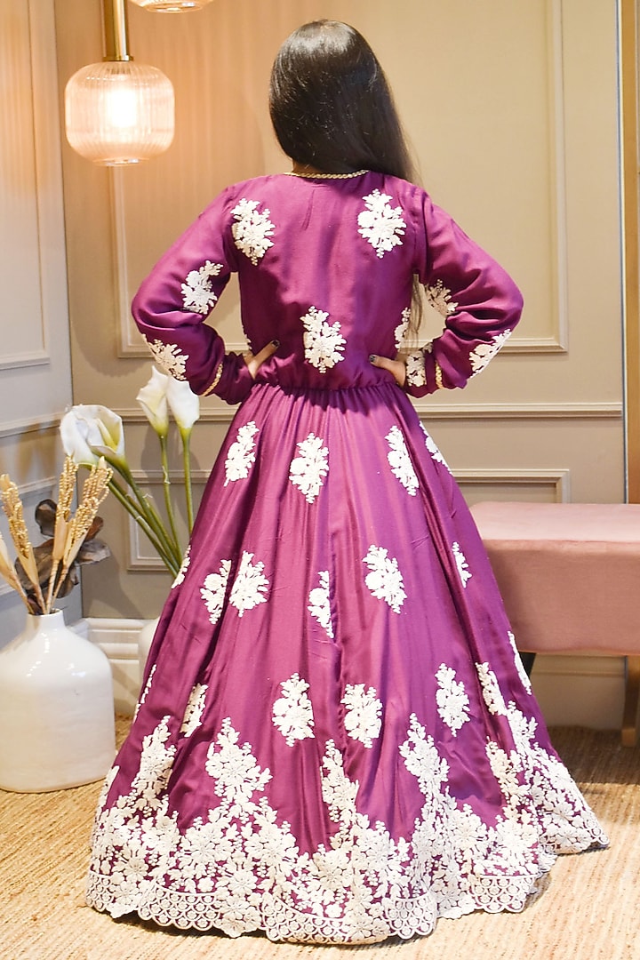 Pink Cotton & Cotton Silk Embroidered Anarkali Set For Girls by Fayon Kids at Pernia's Pop Up Shop