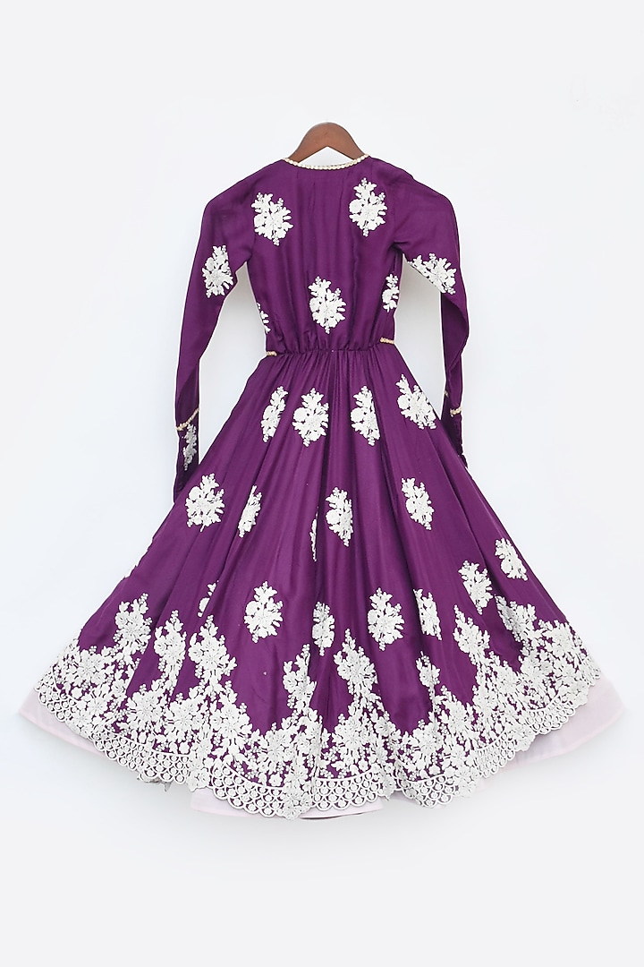 Pink Cotton & Cotton Silk Embroidered Anarkali Set For Girls by Fayon Kids at Pernia's Pop Up Shop