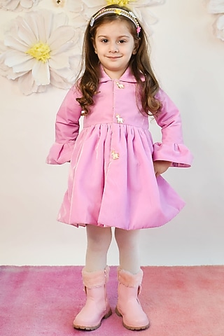 Lilac Velvet Dress For Girls by Fayon Kids