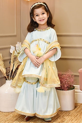 Light Blue Embroidered Sharara Set by Fayon Kids