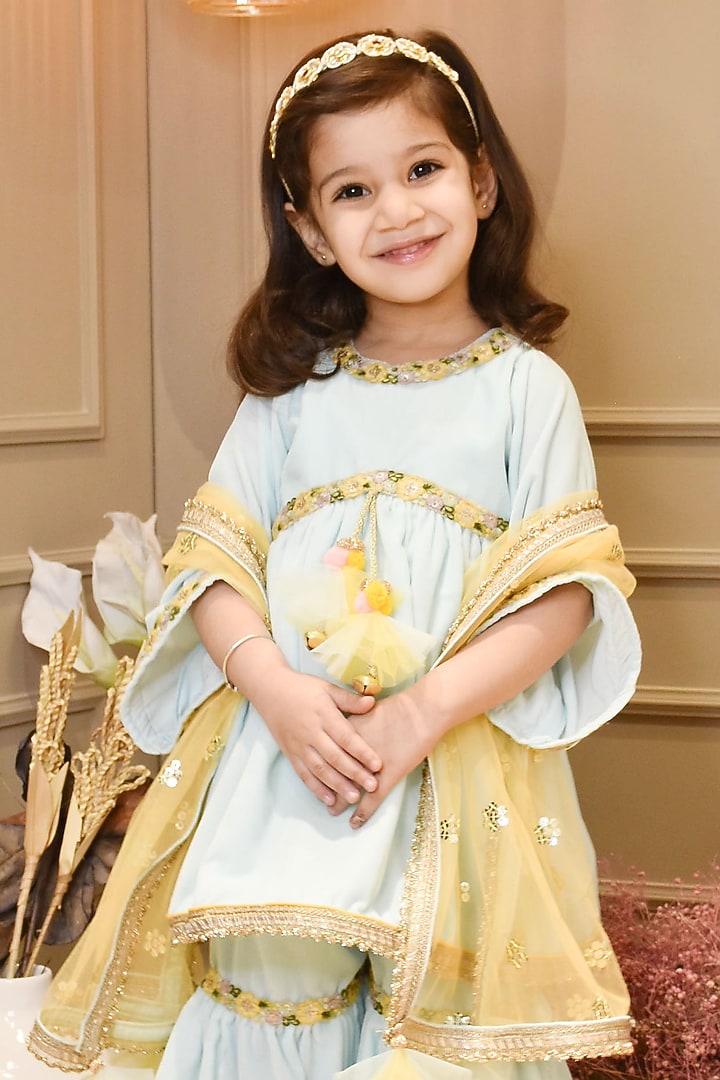 Light Blue Embroidered Sharara Set by Fayon Kids at Pernia's Pop Up Shop