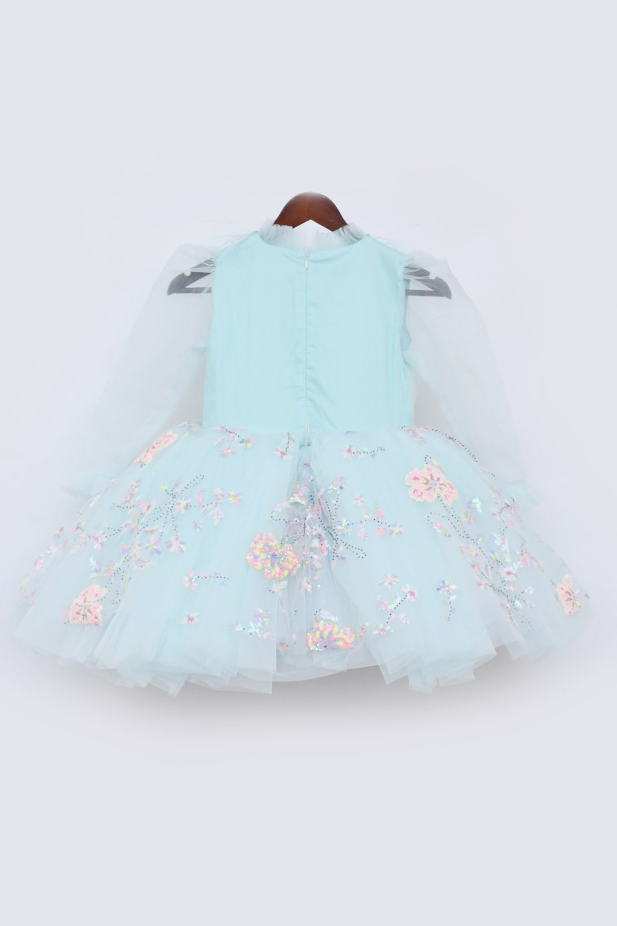 Fayon Kids Aqua Blue Net Embroidered Frock Dress for Girlsfayon Kids