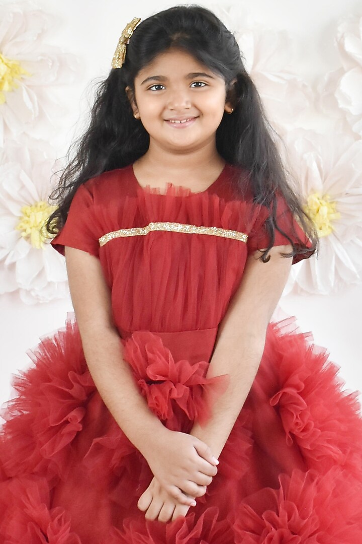 Maroon Net Frock Dress For Girls by Fayon Kids at Pernia's Pop Up Shop