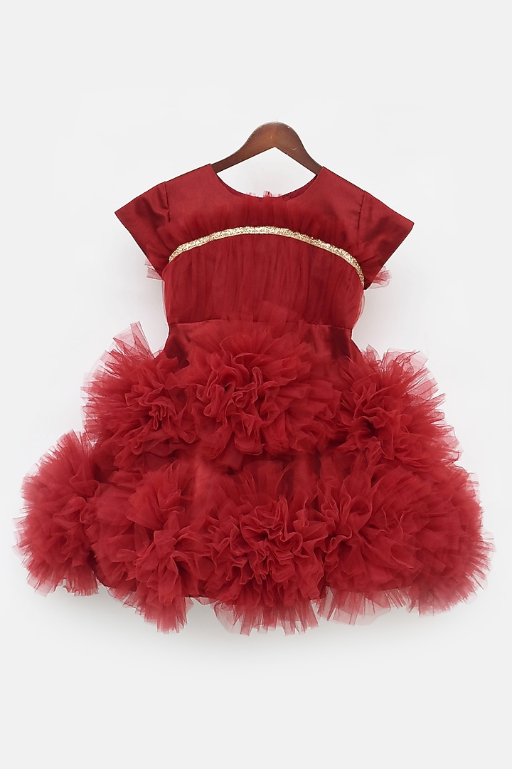 Maroon Net Frock Dress For Girls by Fayon Kids at Pernia's Pop Up Shop