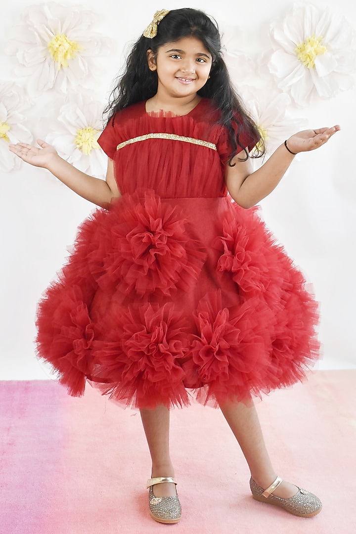 Maroon Net Frock Dress For Girls by Fayon Kids at Pernia's Pop Up Shop