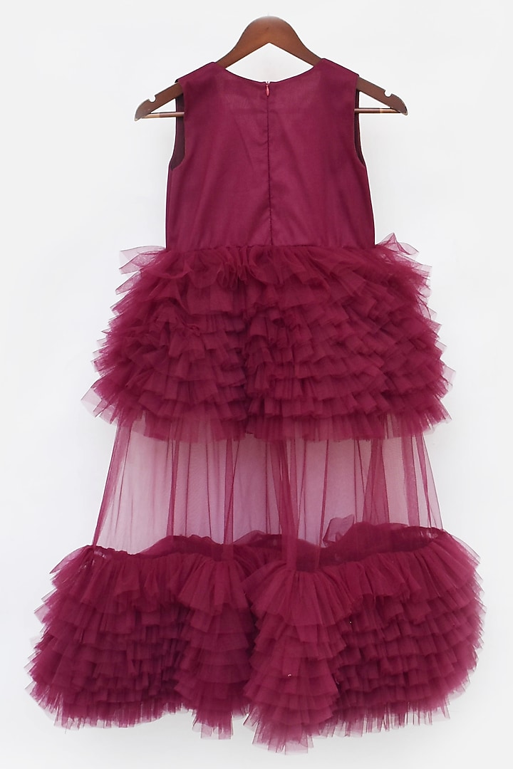 Wine Net Embroidered Gown For Girls by Fayon Kids at Pernia's Pop Up Shop