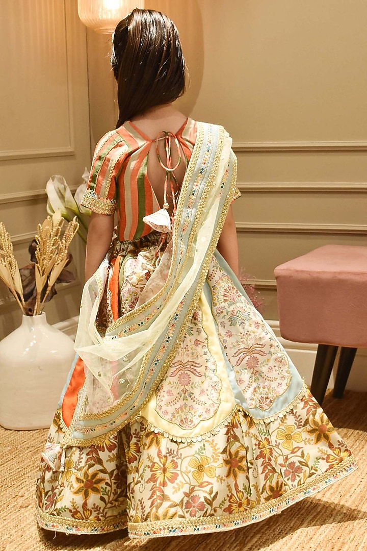 Multi-Colored Silk Printed & Embroidered Lehenga Set For Girls by Fayon Kids at Pernia's Pop Up Shop