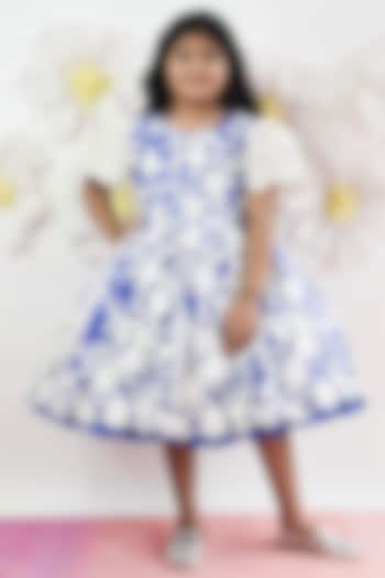 Blue & White Net Frock For Girls by Fayon Kids