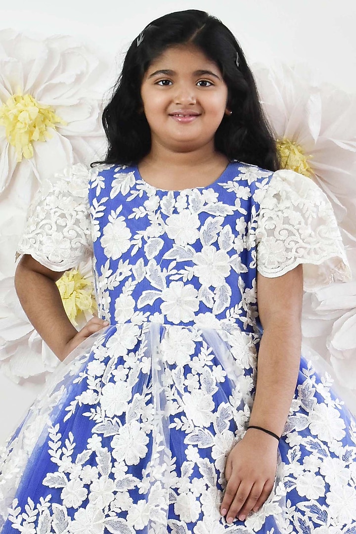 Blue & White Net Frock For Girls by Fayon Kids at Pernia's Pop Up Shop