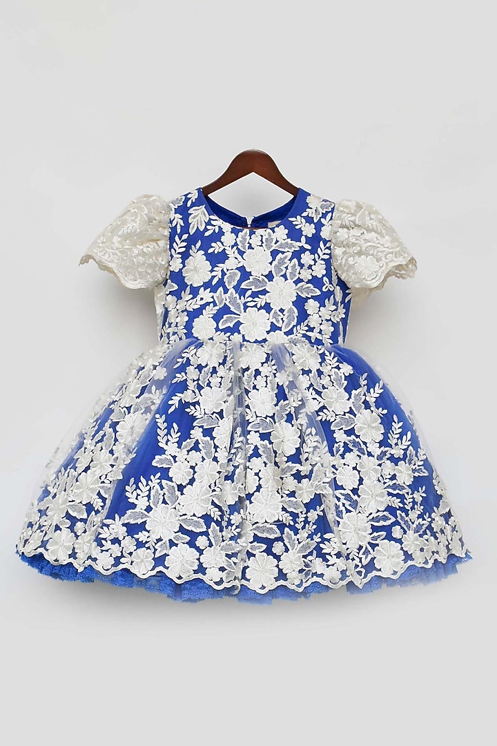 Blue & White Net Frock For Girls by Fayon Kids at Pernia's Pop Up Shop