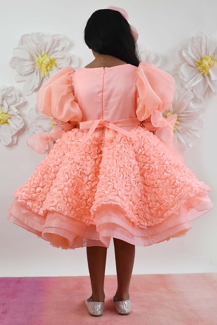 Neon Peach Organza Frock For Girls by Fayon Kids at Pernia's Pop Up Shop