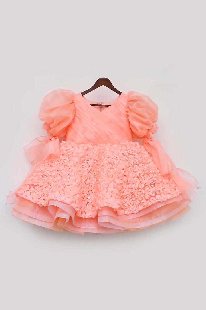 Neon Peach Organza Frock For Girls by Fayon Kids at Pernia's Pop Up Shop