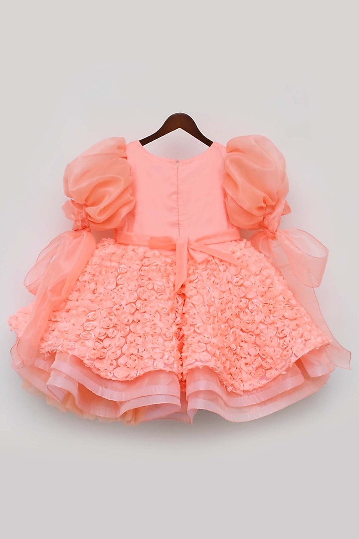 Neon Peach Organza Frock For Girls by Fayon Kids at Pernia's Pop Up Shop