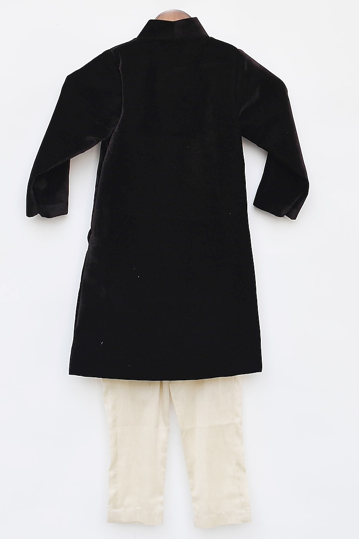 Brown Velvet Achkan Kurta Set For Boys by Fayon Kids at Pernia's Pop Up Shop