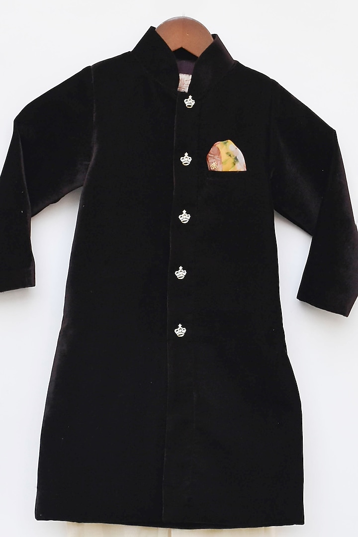 Brown Velvet Achkan Kurta Set For Boys by Fayon Kids at Pernia's Pop Up Shop
