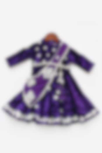 Purple Velvet Embroidered Anarkali Set For Girls by Fayon Kids
