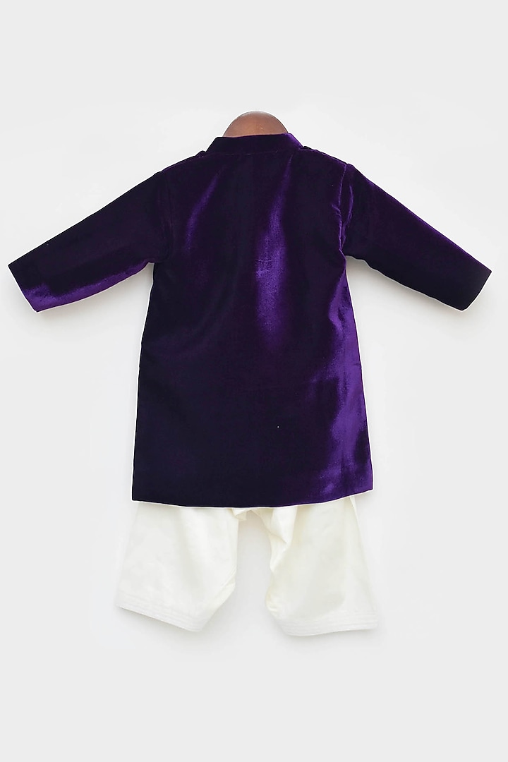 Purple Velvet Achkan Kurta Set For Boys by Fayon Kids at Pernia's Pop Up Shop
