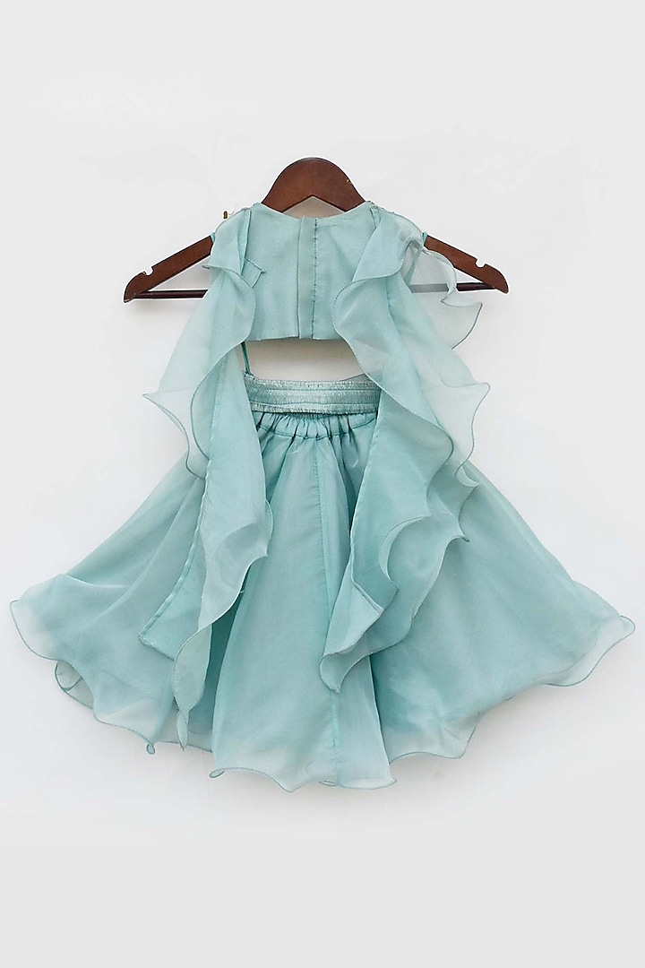 Blue Organza Lehenga Set For Girls by Fayon Kids at Pernia's Pop Up Shop