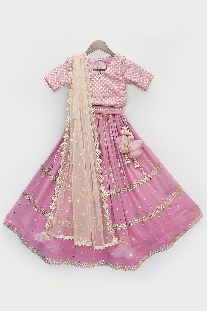 Babyhug Sleeveless Brocade Top & Sequined Georgette Lehenga with Lace Border Dupatta - Hot Pink