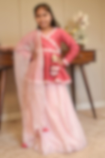 Pink Chanderi Zari Boota Lehenga Set For Girls by Fayon Kids at Pernia's Pop Up Shop