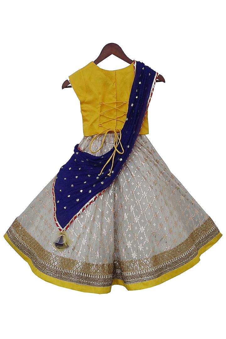 Off-White Brocade Lehenga Set For Girls by Fayon Kids at Pernia's Pop Up Shop
