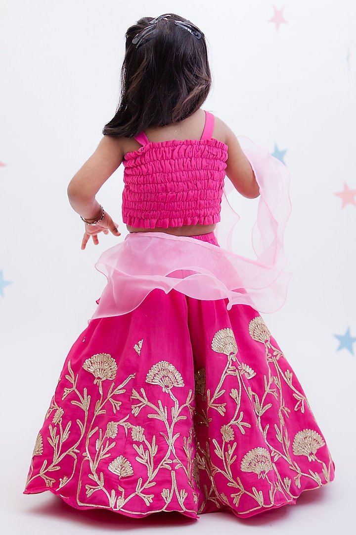 Pink Chinon Gota Embroidered Lehenga Set For Girls by Fayon Kids at Pernia's Pop Up Shop