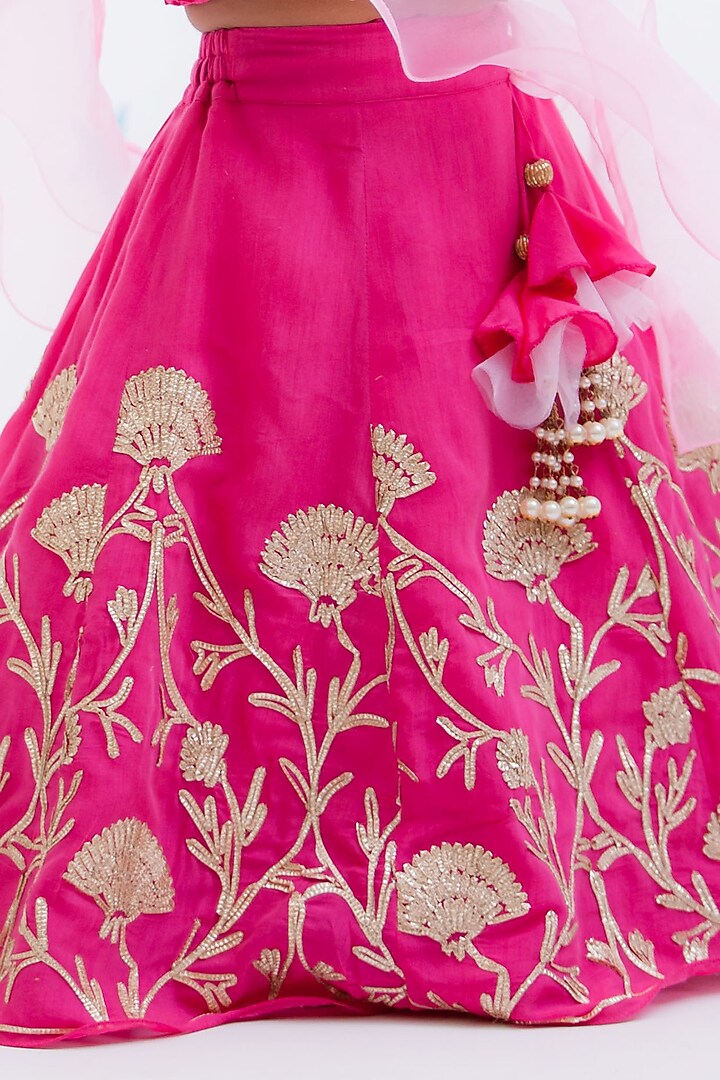 Pink Chinon Gota Embroidered Lehenga Set For Girls by Fayon Kids at Pernia's Pop Up Shop