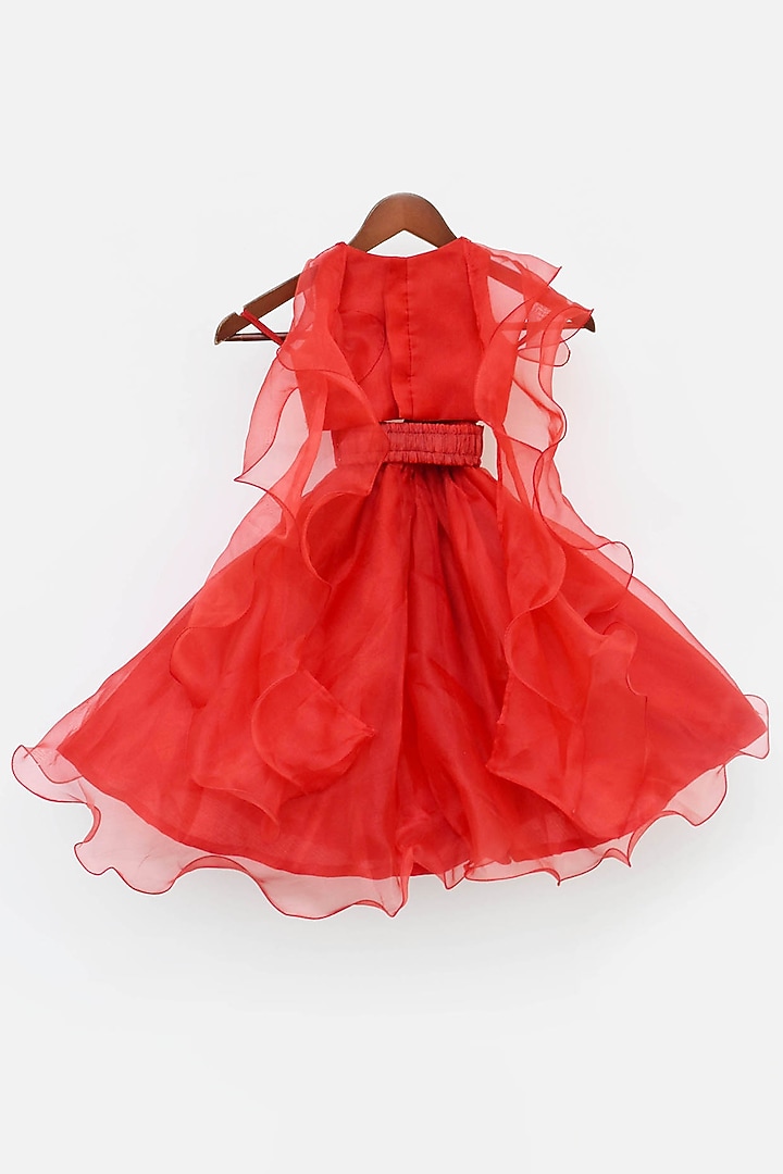 Red Organza Lehenga Set For Girls by Fayon Kids at Pernia's Pop Up Shop