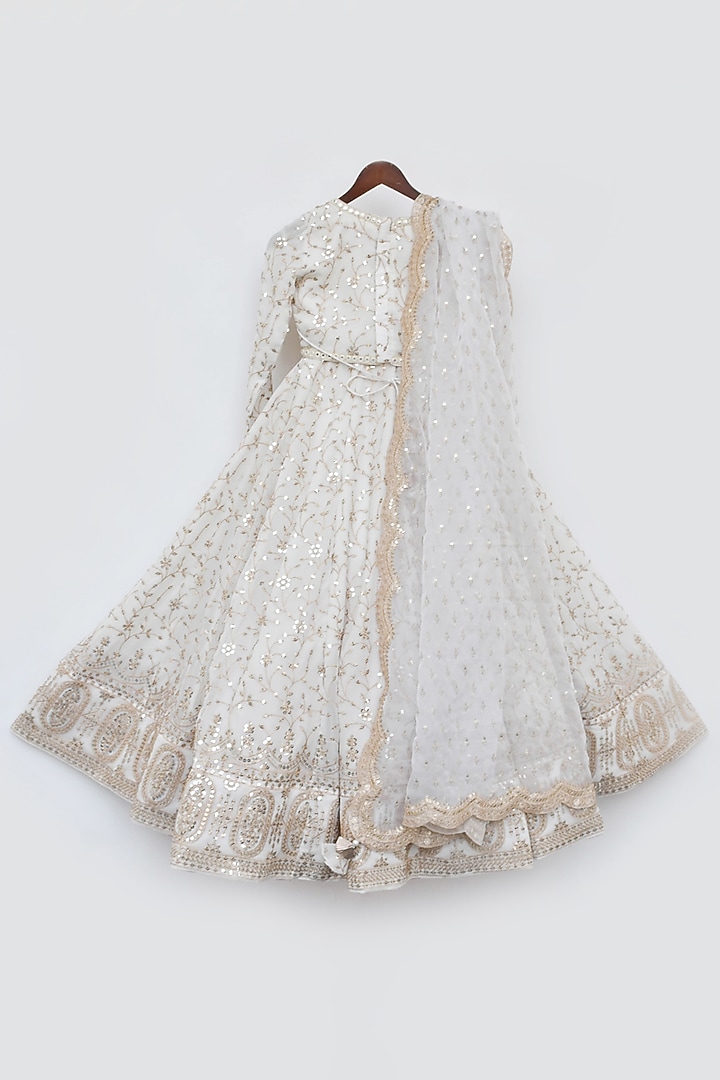 Off-White Georgette Sequins Embroidered Lehenga Set For Girls by Fayon Kids at Pernia's Pop Up Shop