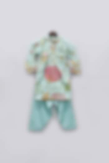 Aqua Blue Embroidered Kurta Set For Boys by Fayon Kids at Pernia's Pop Up Shop