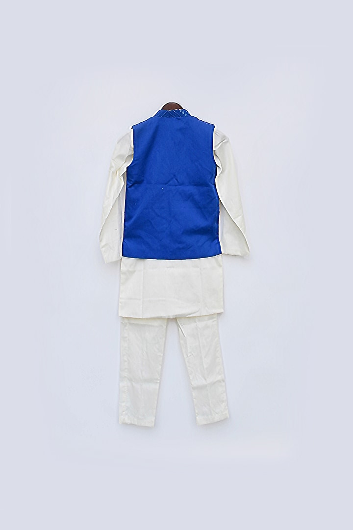 Dark Blue Cotton Silk Bundi Jacket Set For Boys by Fayon Kids at Pernia's Pop Up Shop