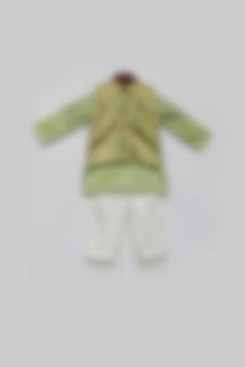 Pista Green Kurta Set With Bundi Jacket For Boys by Fayon Kids