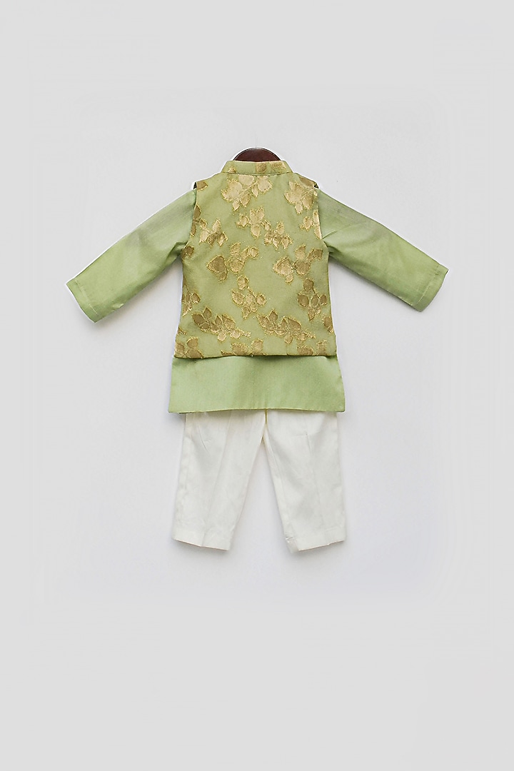 Pista Green Chanderi Bundi Jacket Set For Boys by Fayon Kids at Pernia's Pop Up Shop
