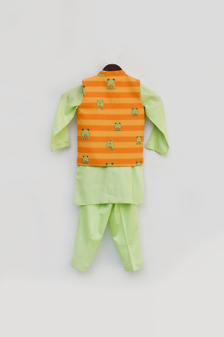 Orange Cotton Silk Nehru Jacket Set For Boys by Fayon Kids at Pernia's Pop Up Shop
