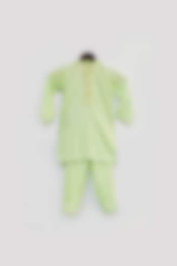 Mint Cotton Silk Kurta Set For Boys by Fayon Kids at Pernia's Pop Up Shop