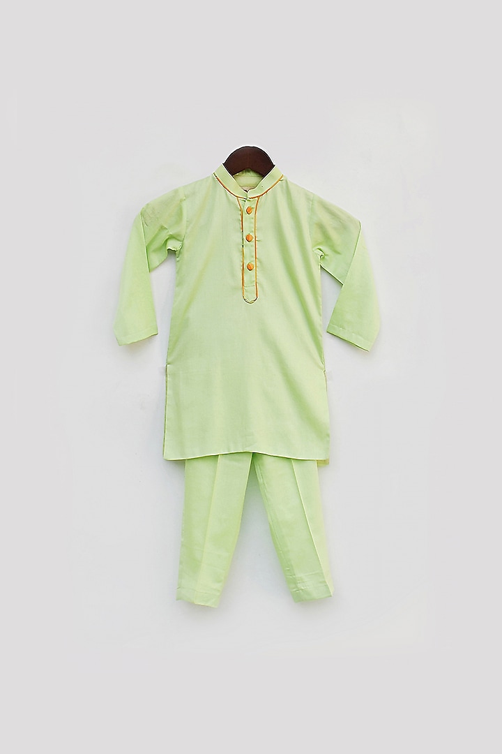 Mint Cotton Silk Kurta Set For Boys by Fayon Kids at Pernia's Pop Up Shop