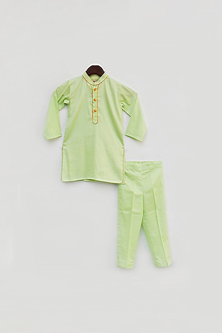 Mint Cotton Silk Kurta Set For Boys by Fayon Kids at Pernia's Pop Up Shop