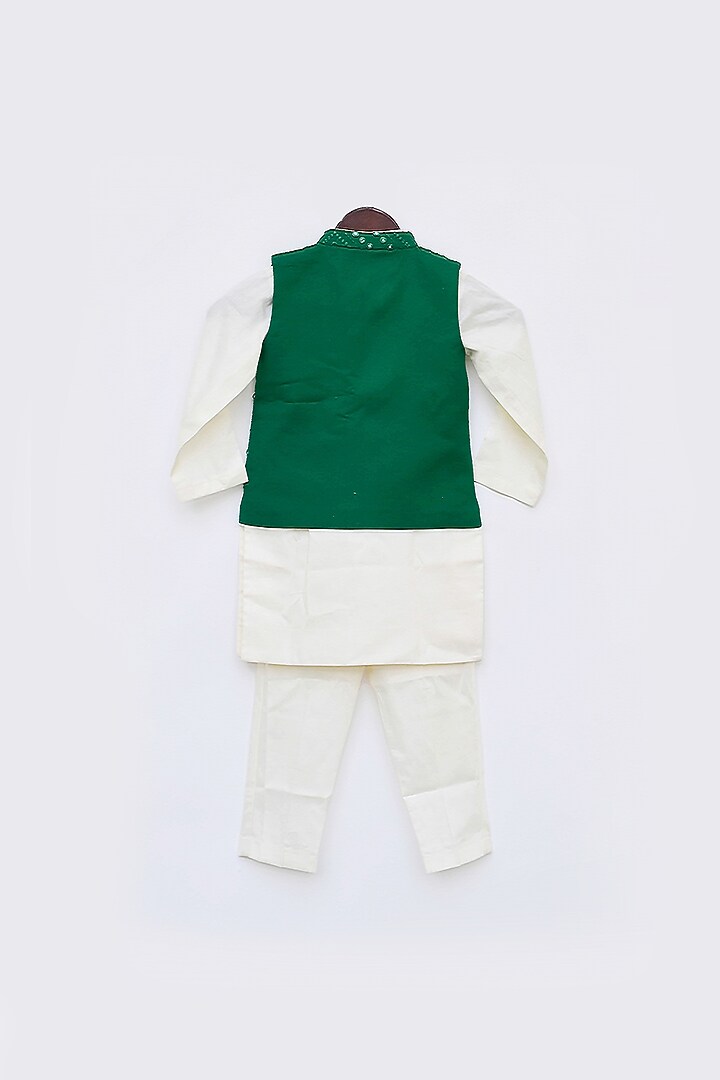 Cadmium Green Bundi Jacket Set For Boys by Fayon Kids at Pernia's Pop Up Shop
