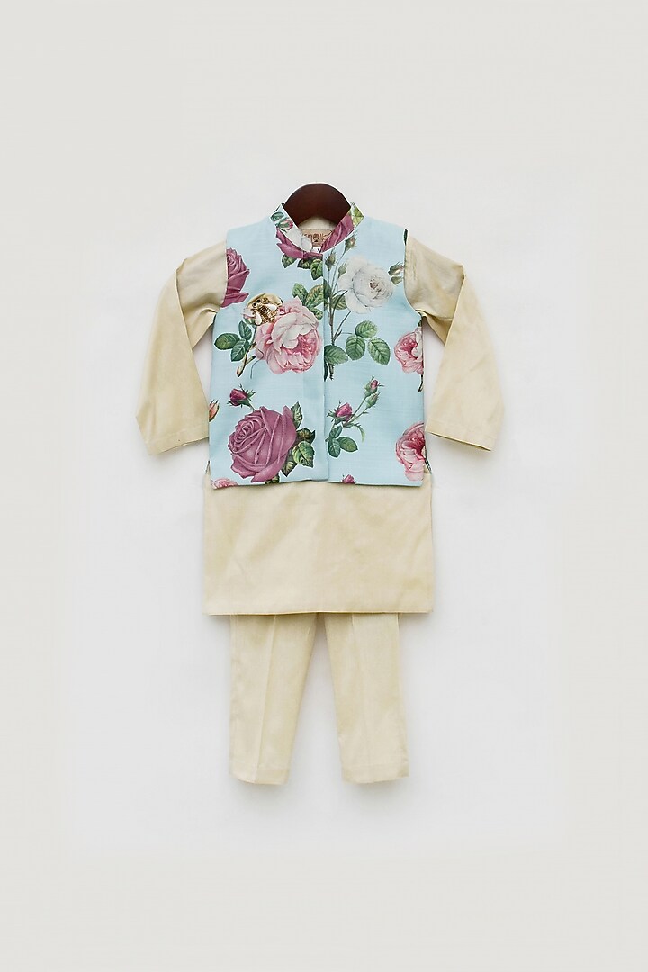 Powder Blue Bundi Jacket Set For Boys by Fayon Kids at Pernia's Pop Up Shop