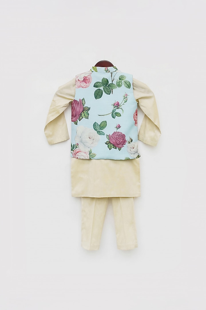 Powder Blue Bundi Jacket Set For Boys by Fayon Kids at Pernia's Pop Up Shop