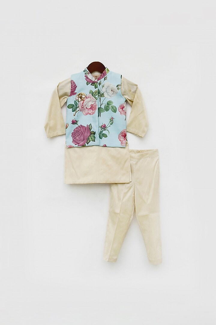 Powder Blue Bundi Jacket Set For Boys by Fayon Kids at Pernia's Pop Up Shop