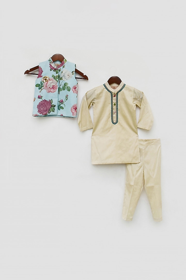 Powder Blue Bundi Jacket Set For Boys by Fayon Kids at Pernia's Pop Up Shop