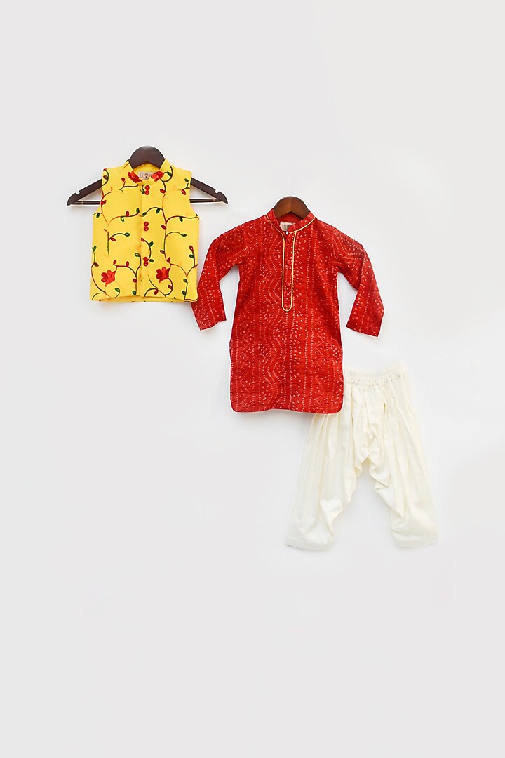 Dandelion Yellow Nehru Jacket Set For Boys by Fayon Kids at Pernia's Pop Up Shop